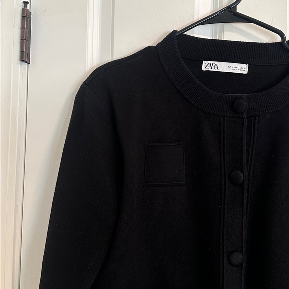 NWOT Zara Plain Knit Shoulder Pad Cardigan Jacket in Black size L - Picture 7 of 13